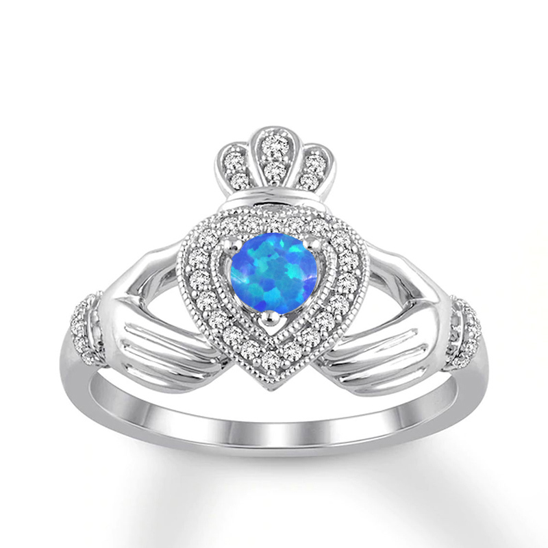 Sotiya Claddagh Round Cut Opal Engagement Ring Sterling Silver-Sotiya