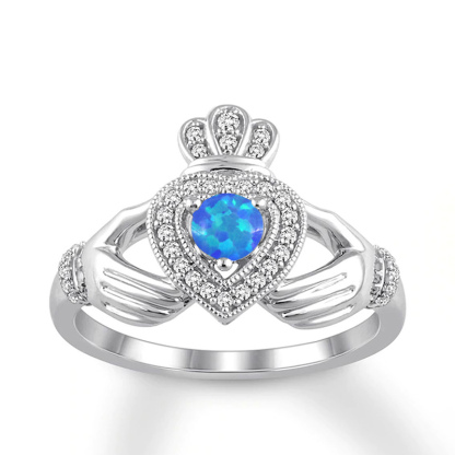 Sotiya Claddagh Round Cut Opal Engagement Ring Sterling Silver-Sotiya