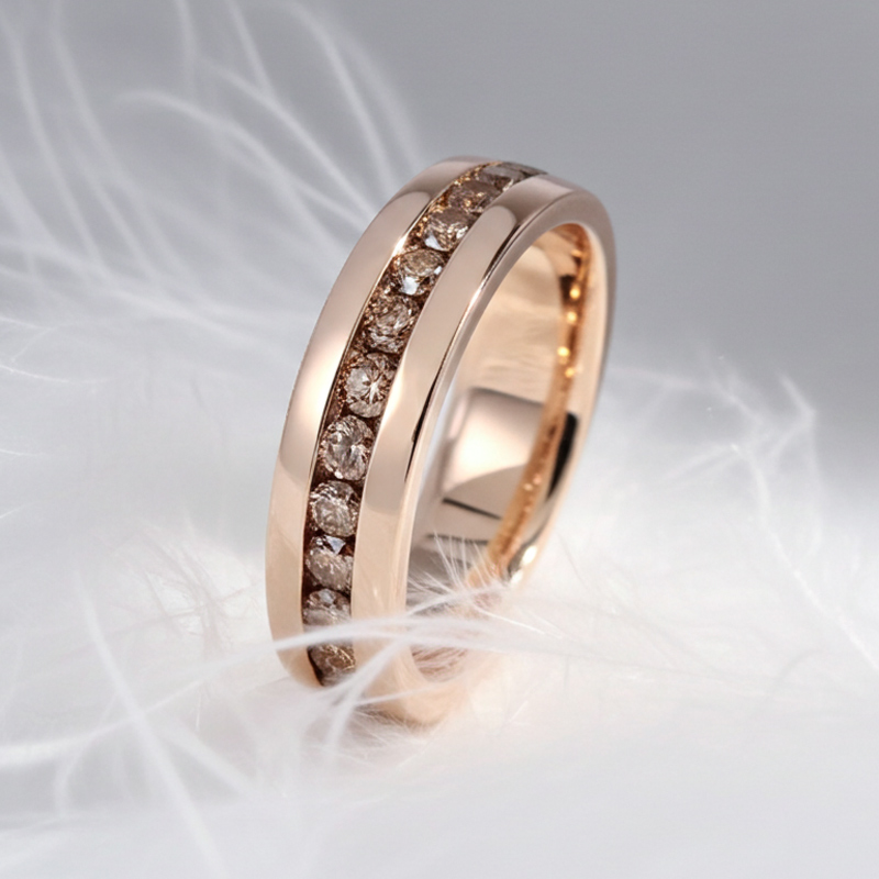 Sotiya Fancy Round Cut Coffee Men's Wedding Ring Eternity Band 14k Rose Gold Sterling Silver-Sotiya