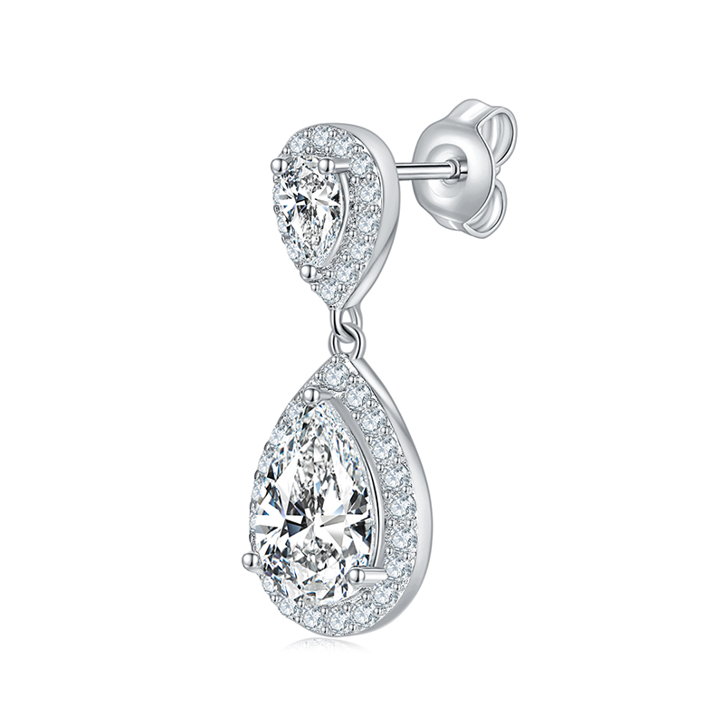 Sotiya Two Stone Halo Pear Cut Moissanite Drop Earrings Sterling Silver-Sotiya