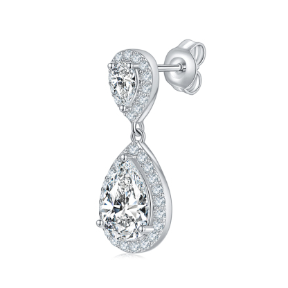 Sotiya Two Stone Halo Pear Cut Moissanite Drop Earrings Sterling Silver-Sotiya