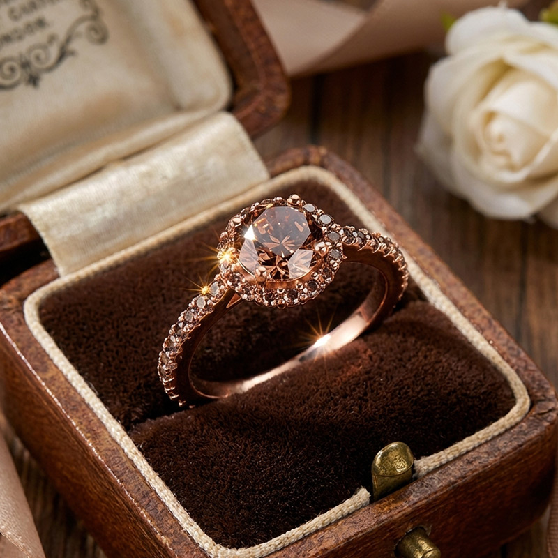 Sotiya Cathedral Halo Round Cut Coffee Engagement Ring Sterling Silver