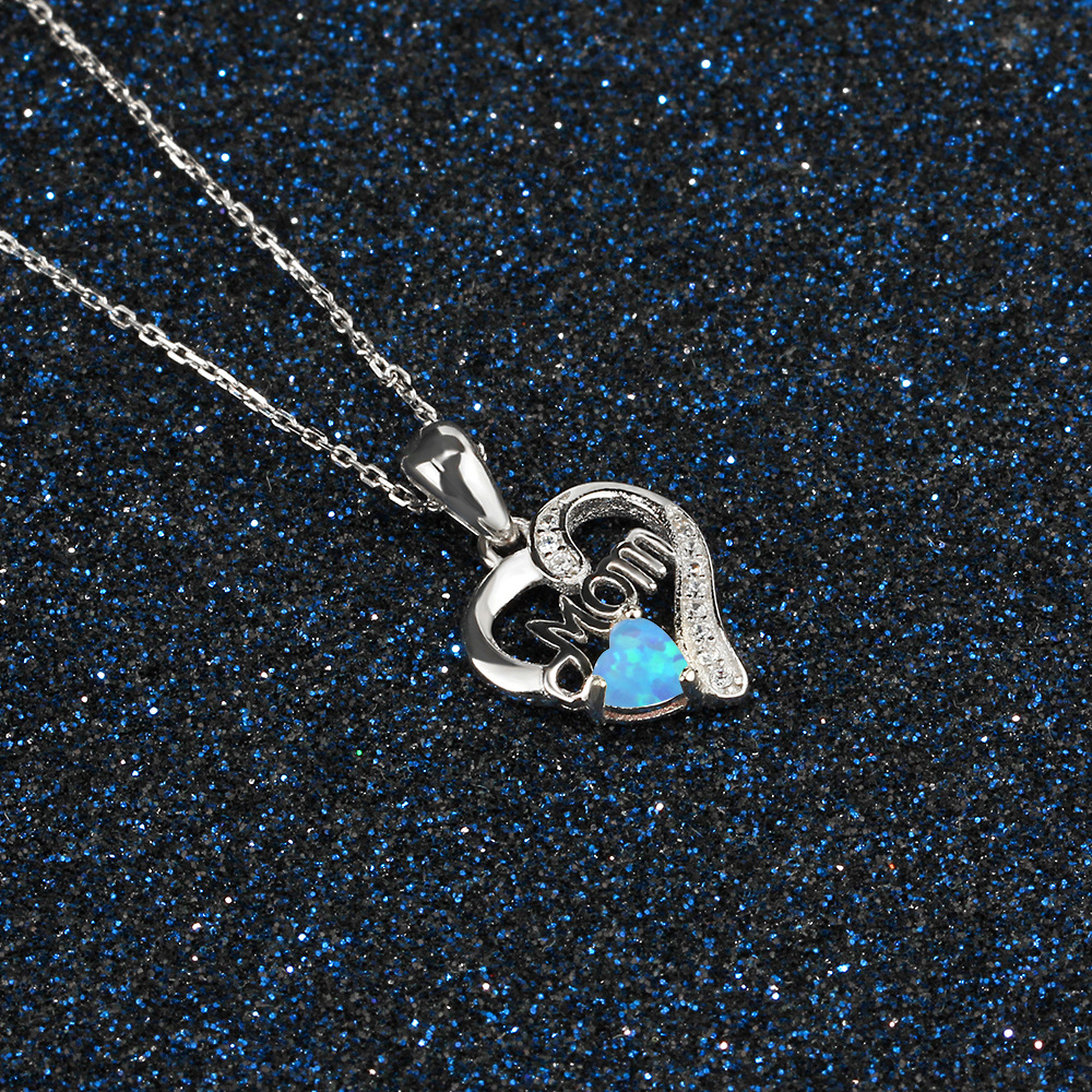 Sotiya Heart Shaped Opal MOM Necklace Sterling Silver-Sotiya