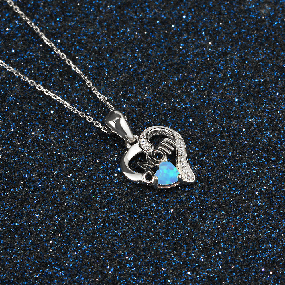 Sotiya Heart Shaped Opal MOM Necklace Sterling Silver-Sotiya