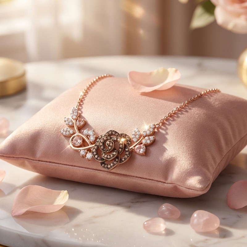 Sotiya Rose and Leaf Synthetic Morganite Necklace Sterling Silver-Sotiya