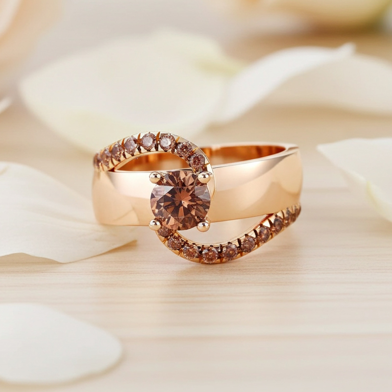 Sotiya Bypass Round Cut Cigar Coffee Engagement Ring Sterling Silver