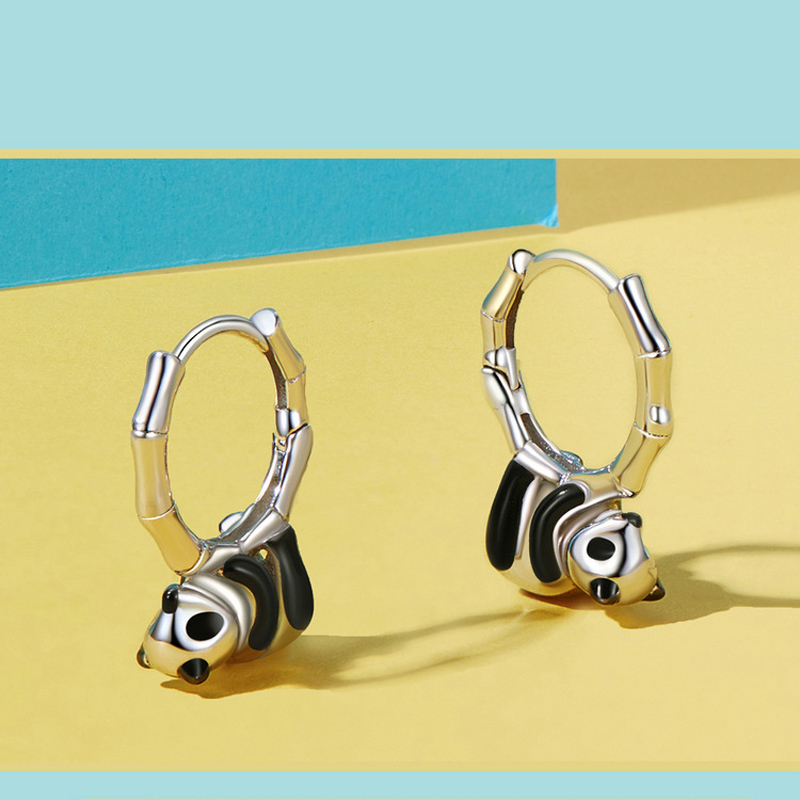 Sotiya Cute Panda Hoop Earrings Sterling Silver-Sotiya