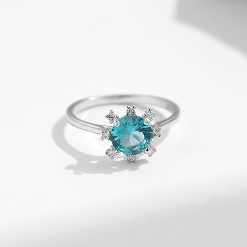 Sotiya Sunflower Paraiba Round Cut Ring Set Sterling Silver