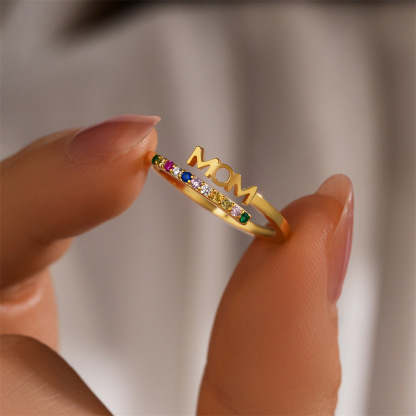 Sotiya MOM Multi Color Rainbow Adjustable Open Ring Sterling Silver-Sotiya