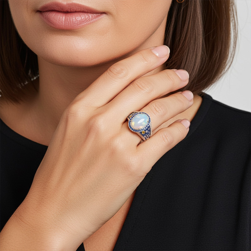Sotiya Artist Collection Famous Painting Starry Night Opal Engagement Ring Sterling Silver-Sotiya