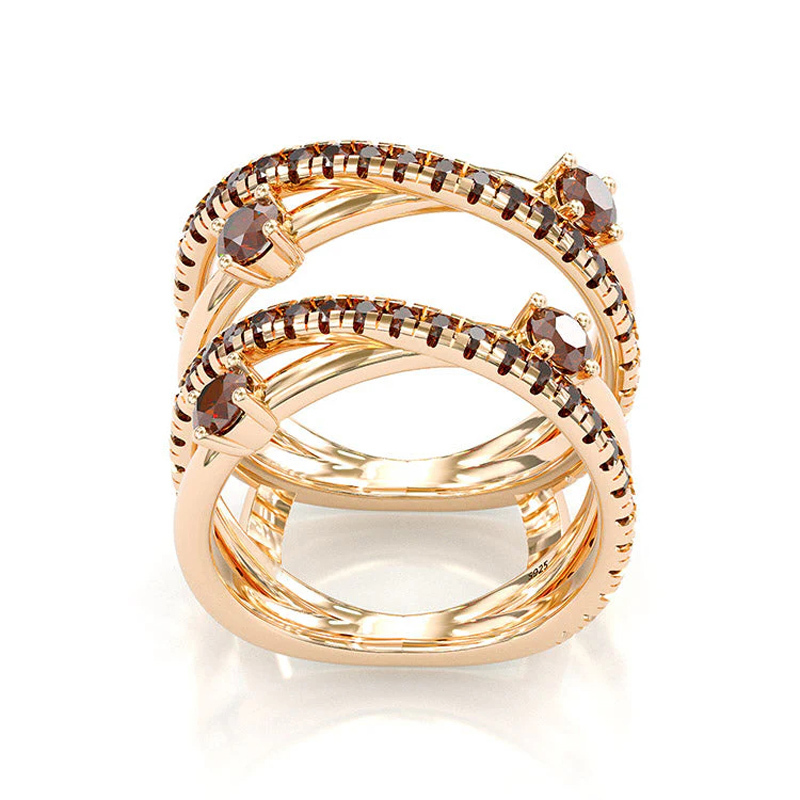 Sotiya Halo Round Cut Coffee Twist Enhancer Wedding Bridal Ring Set Sterling Silver-Sotiya