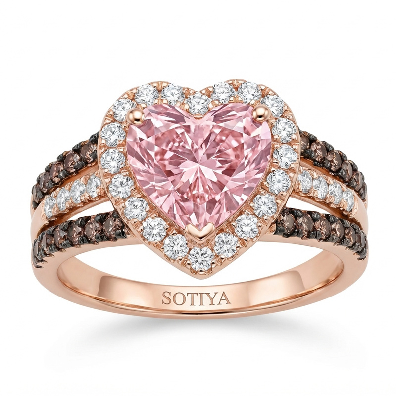Sotiya Halo Heart Cut Coffee Engagement Ring Sterling Silver-Sotiya