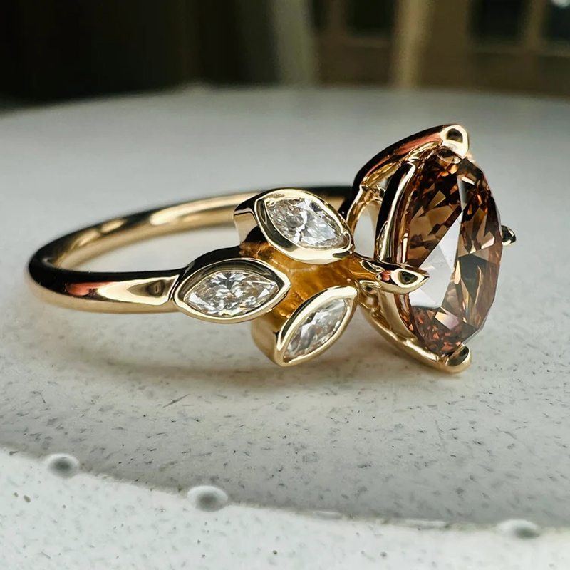 Sotiya Floral Inspired Sidestone Coffee Oval Cut Engagement Ring Sterling Silver-Sotiya