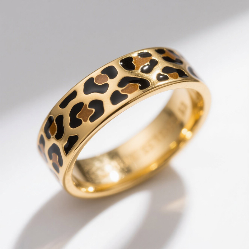 Sotiya Leopard Print Coffee Enamel Ring Sterling Silver-Sotiya