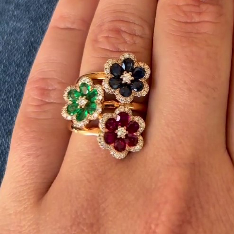 Sotiya Multi Color Three Flower Cocktail Ring Sterling Silver-Sotiya