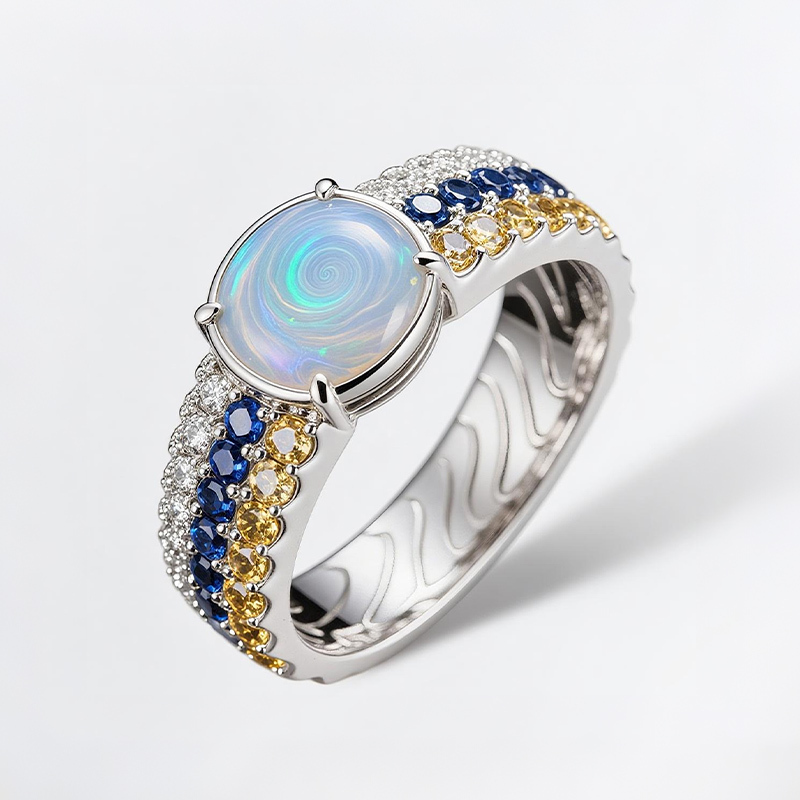 Sotiya Artist Collection Famous Painting Starry Night Opal Engagement Ring Sterling Silver-Sotiya