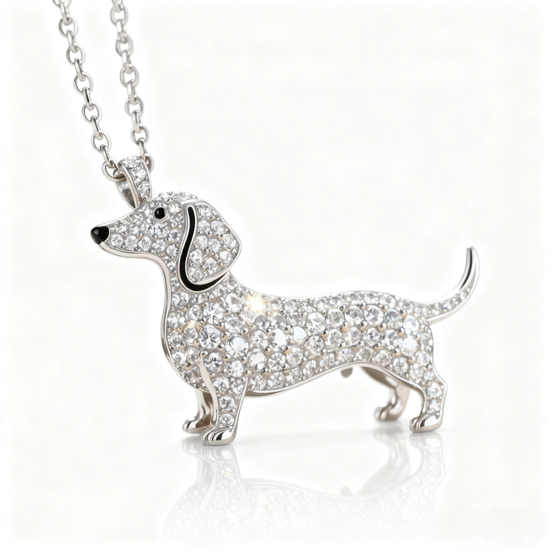 Sotiya Best Buds Dachshund Full Stone Round Cut Necklace Sterling Silver-Sotiya
