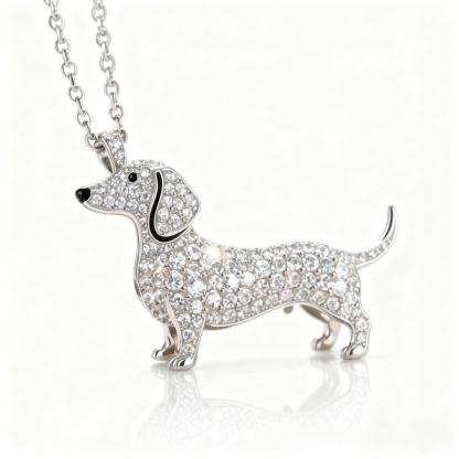 Sotiya Best Buds Dachshund Full Stone Round Cut Necklace Sterling Silver-Sotiya