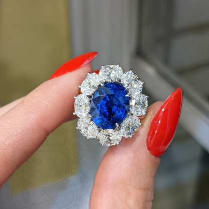 Sotiya Halo Oval Cut Blue Sapphire Engagement Ring Sterling Silver-Sotiya