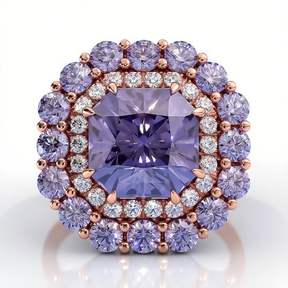 Sotiya Cathedral Double Halo Amethyst Purple Asscher Cut Engagement Ring Sterling Silver-Sotiya