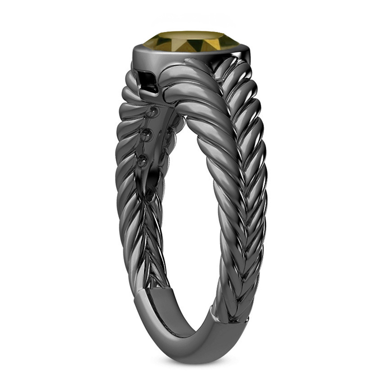 Sotiya Fancy Round Cut Coffee Men's Solitaire Ring 14k Black Gold Sterling Silver-Sotiya