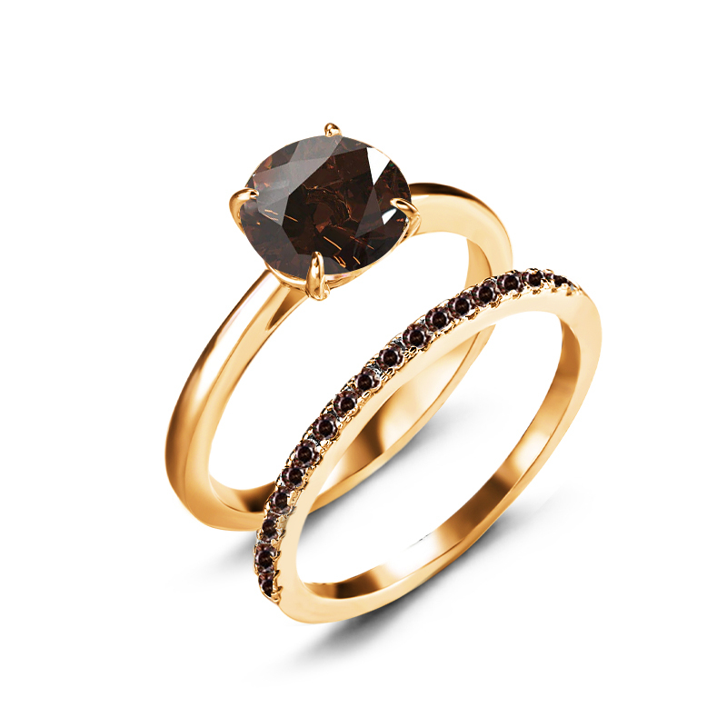 Sotiya Cathedral Classic Round Cut Coffee Wedding Bridal Ring Set Sterling Silver-Sotiya