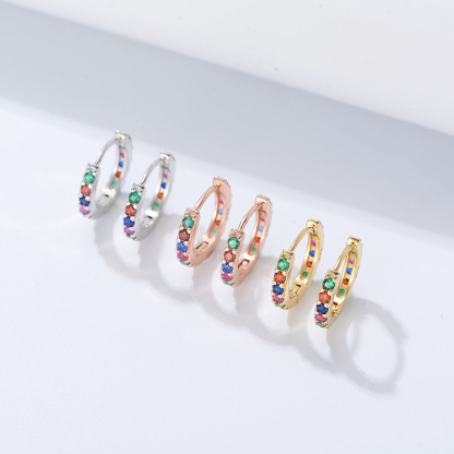Sotiya Multi Color Rainbow Huggie Hoop Earrings Sterling Silver-Sotiya