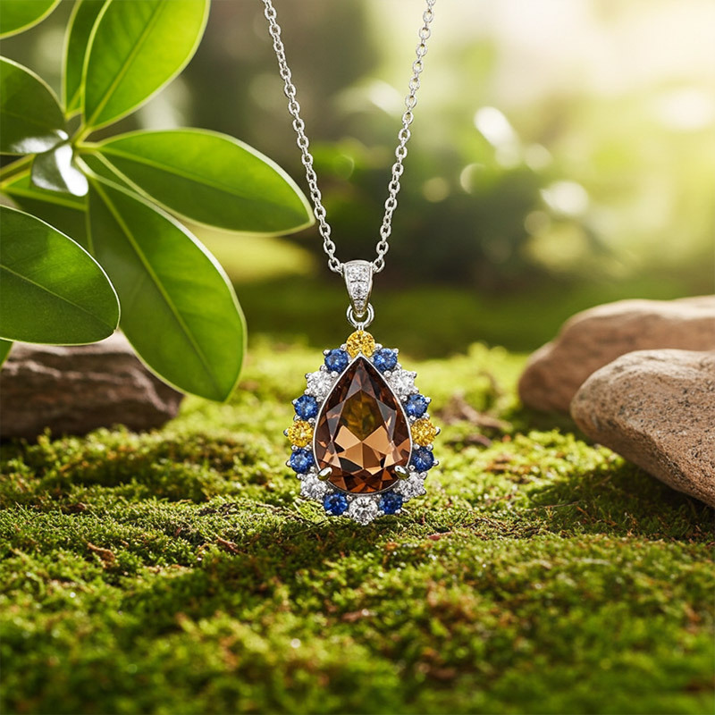 Sotiya Artist Collection Famous Painting Starry Night Halo Pear Cut Chocolate Necklace Sterling Silver-Sotiya