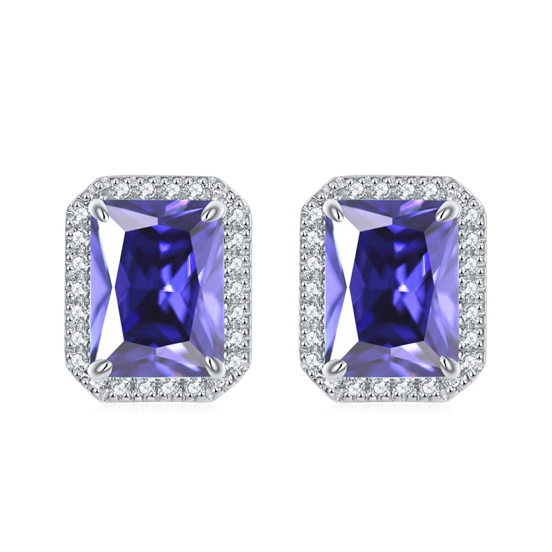Sotiya 12 Birthstones Halo Emerald Cut Stud Earrings Sterling Silver-Sotiya
