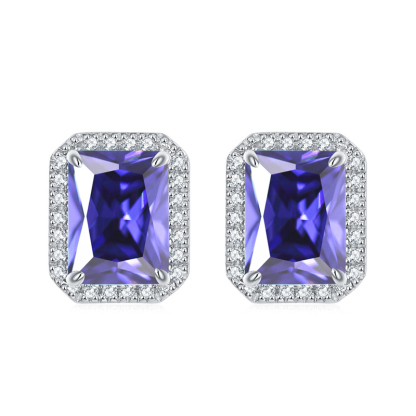 Sotiya 12 Birthstones Halo Emerald Cut Stud Earrings Sterling Silver-Sotiya