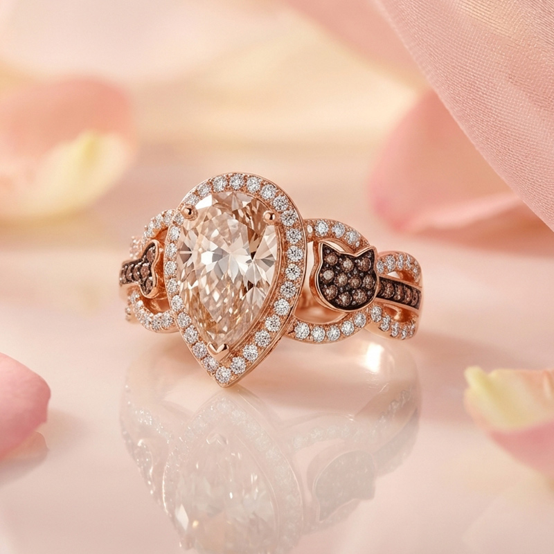 Sotiya Dog and Bone Shank Halo Pear Cut Coffee Engagement Ring Sterling Silver-Sotiya