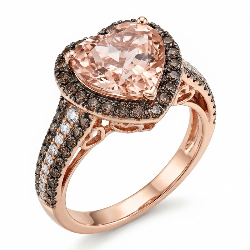 Sotiya Halo Synthetic Morganite Heart Cut Coffee Engagement Ring Sterling Silver-Sotiya