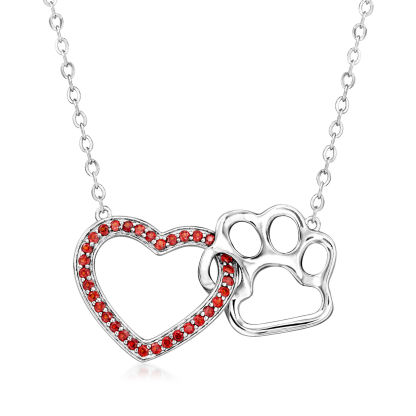 Sotiya Heart Paw Print Garnet Necklace Sterling Silver