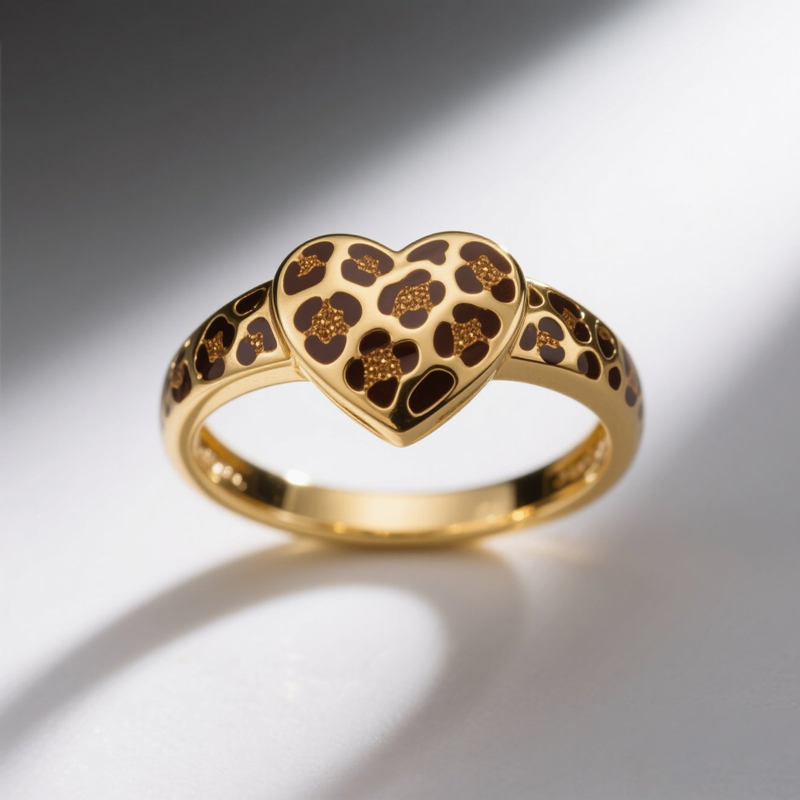 Sotiya Heart Leopard Print Enamel Ring Sterling Silver-Sotiya