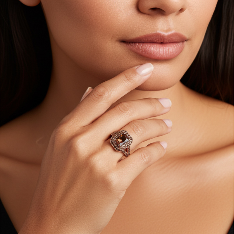 Sotiya Double Halo Radiant Cut Chocolate Engagement Ring Sterling Silver