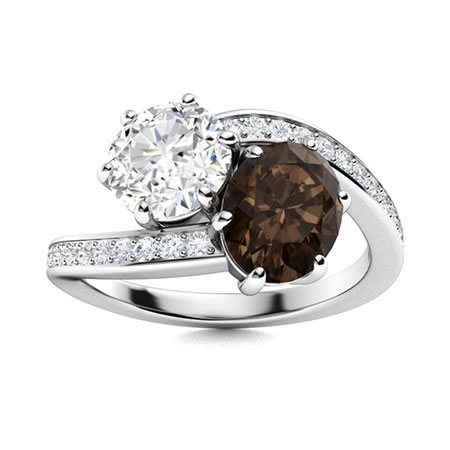 Sotiya Toi et Moi Bypass Coffee Oval and Round Cut Two Stone Engagement Ring Sterling Silver-Sotiya
