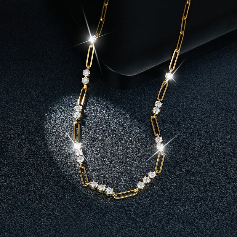 Sotiya Moissanite Paperclip Chain Necklace Yellow Gold Tone Sterling Silver-Sotiya