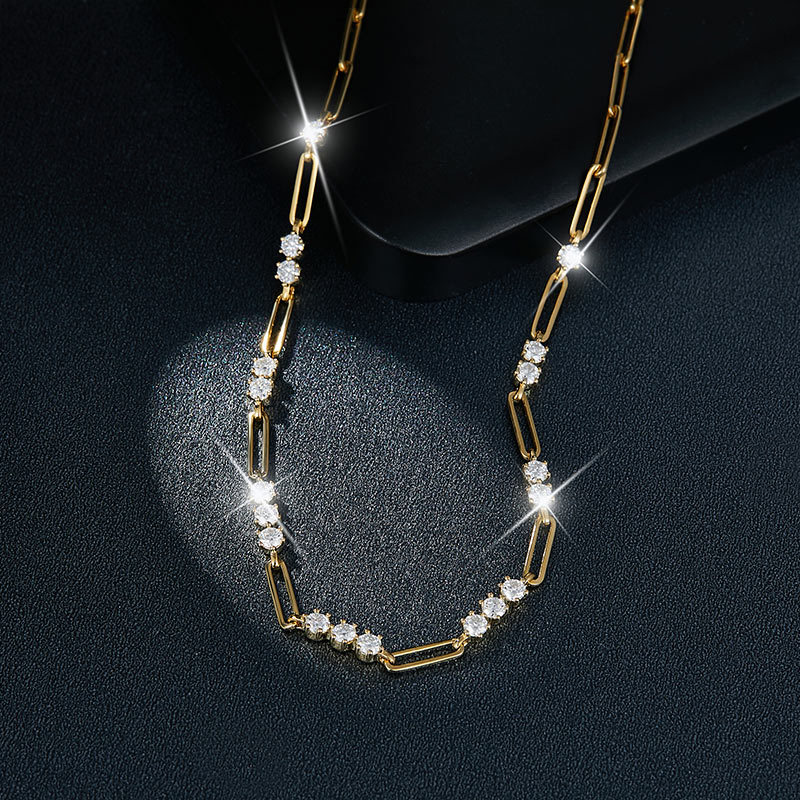 Sotiya Moissanite Paperclip Chain Necklace Yellow Gold Tone Sterling Silver-Sotiya