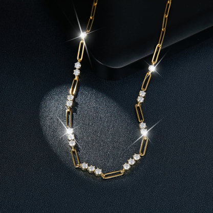 Sotiya Moissanite Paperclip Chain Necklace Yellow Gold Tone Sterling Silver-Sotiya