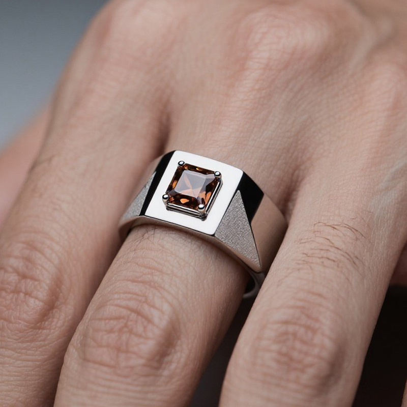 Sotiya Sandblasted Solitaire Coffee Princess Cut Men's Promise Ring Sterling Silver-Sotiya