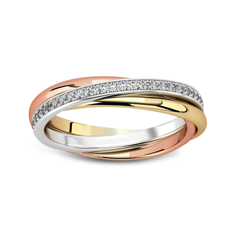 Sotiya Intertwined Three Tone Women's Wedding Ring Sterling Silver-Sotiya