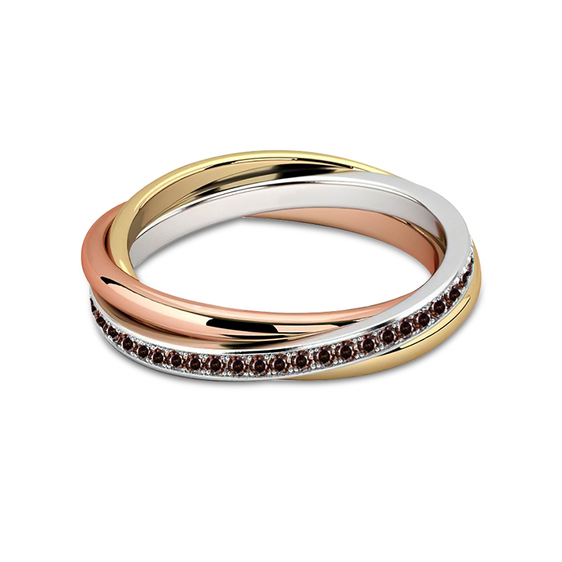 Sotiya Intertwined Three Tone Coffee Women's Wedding Ring Sterling Silver-Sotiya