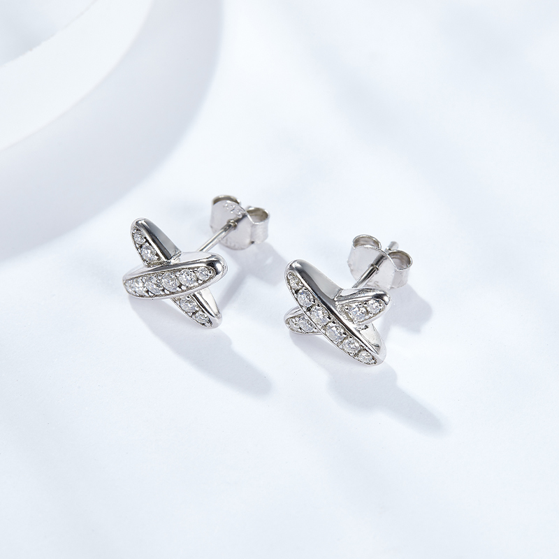 Sotiya X Design Round Cut Moissanite Stud Earrings Sterling Silver-Sotiya