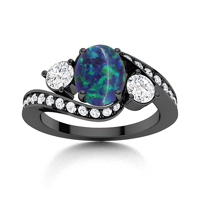 Sotiya Bypass Three Stone Opal Oval Cut Engagement Ring Sterling Silver-Sotiya