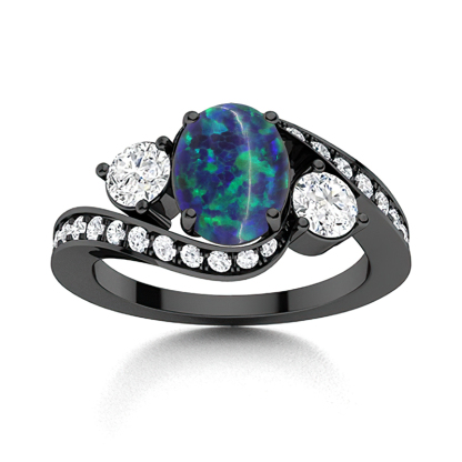Sotiya Bypass Three Stone Opal Oval Cut Engagement Ring Sterling Silver-Sotiya