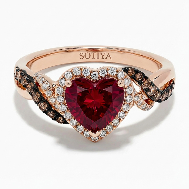 Sotiya Two Tone Twist Shank Halo Heart Cut Coffee Engagement Ring Sterling Silver-Sotiya