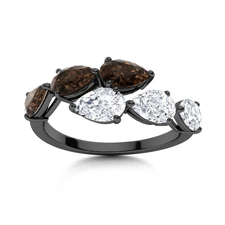 Sotiya Bypass Six Stones Coffee Pear Cut Cocktail Ring Sterling Silver-Sotiya