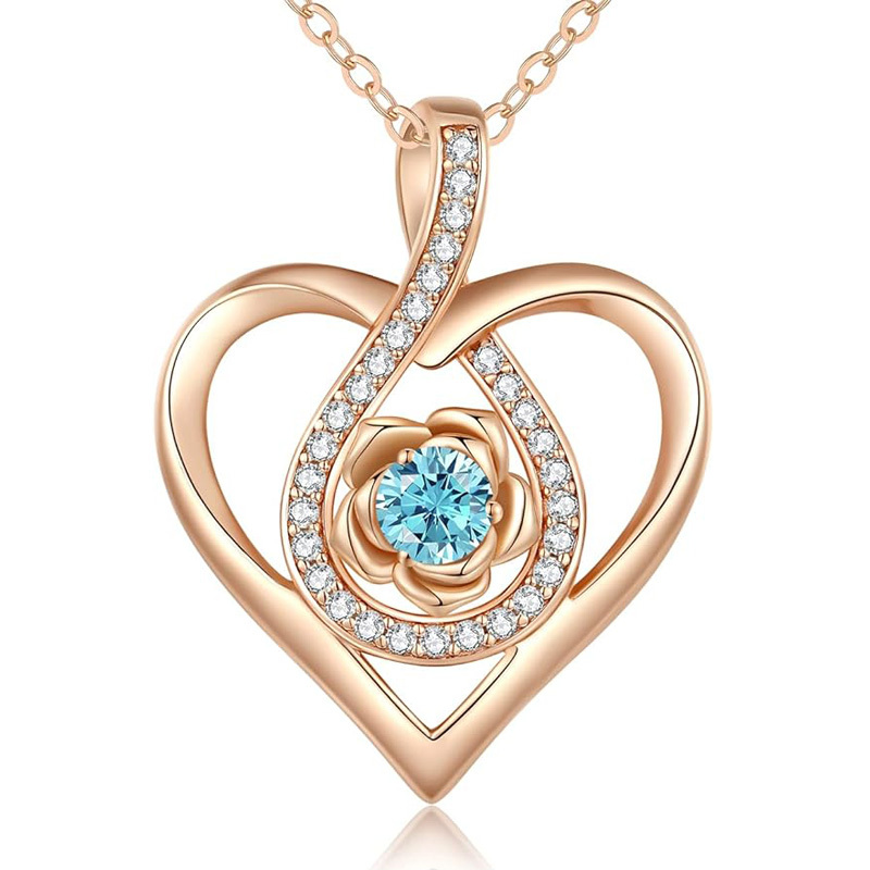 Sotiya 12 Birthstones Heart Rose Round Cut Necklace Sterling Silver-Sotiya