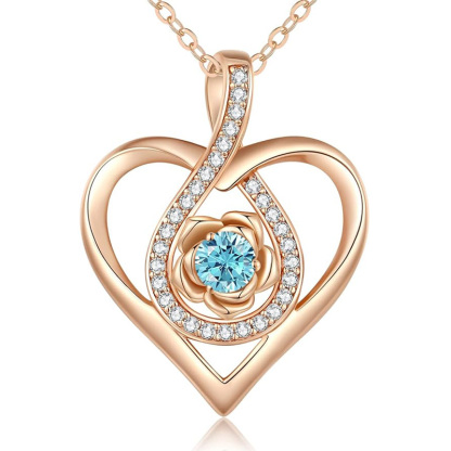Sotiya 12 Birthstones Heart Rose Round Cut Necklace Sterling Silver-Sotiya