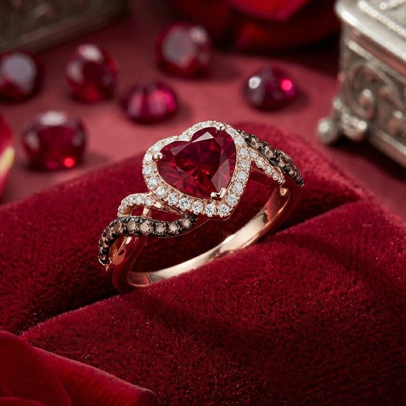 Sotiya Two Tone Twist Shank Halo Heart Cut Coffee Engagement Ring Sterling Silver-Sotiya